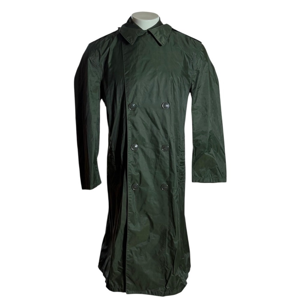 Vintage 1967 US Military Raincoat Nylon Rubber Coated Green Shade M-2 36 Short